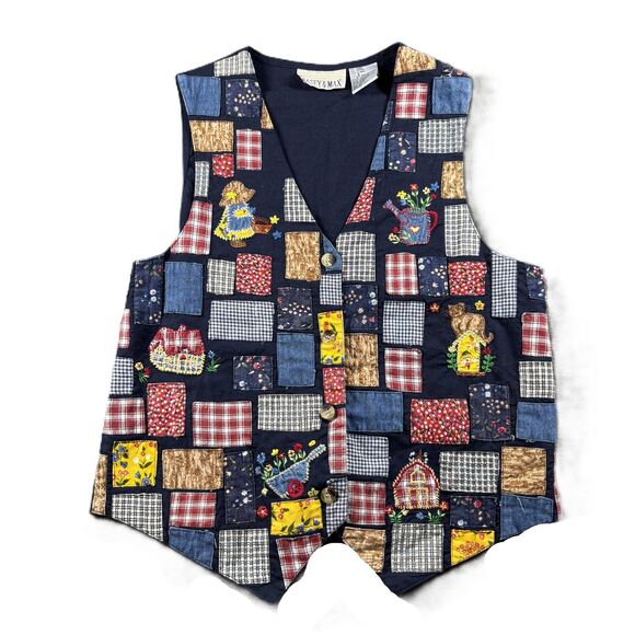 Casey & Max Tops - Casey & Max Vintage 90s Women Vest Patchwork Plaid Cottagecore Navy Small I108